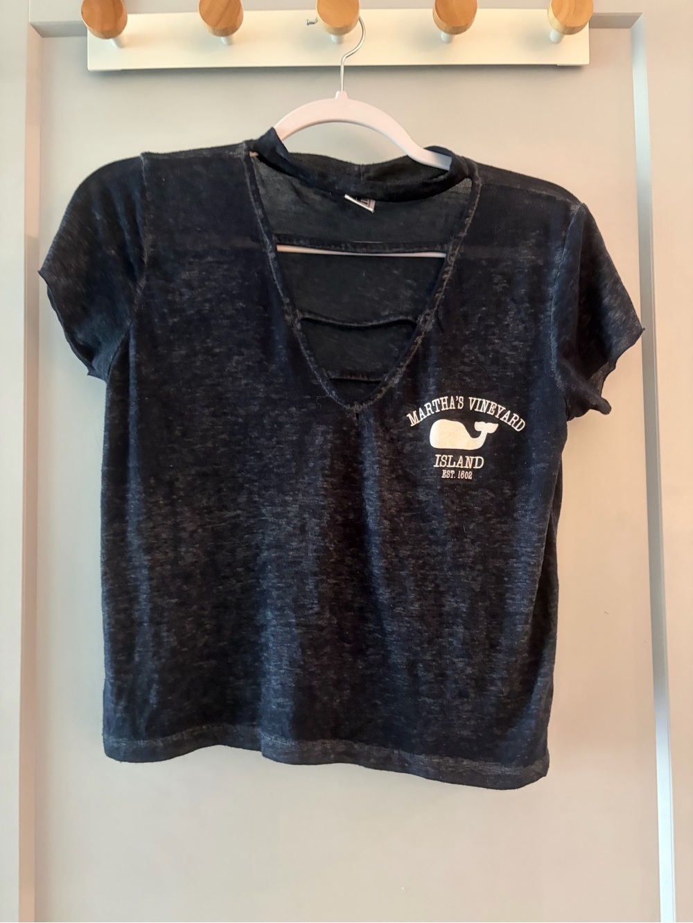 Martha’s Vineyard Navy Cutout V-Neck Tee